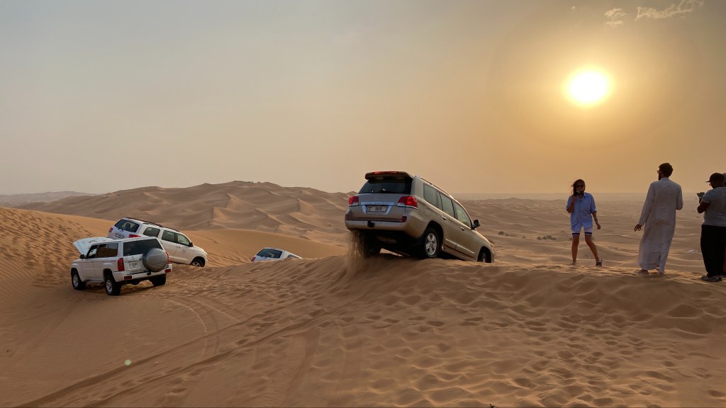 Desert Safari cars Dune Bashing of Evening Desert Ride.