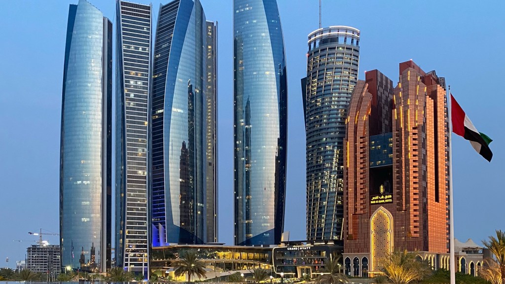 Skyline of Abu Dhabi during the Abu Dhabi City Tour.